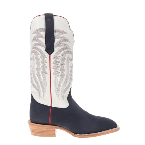 Mens Roughout Wide Embroidered Square Toe Casual Boots Mid Calf - Blue, Blue, White - Size 10.5 D