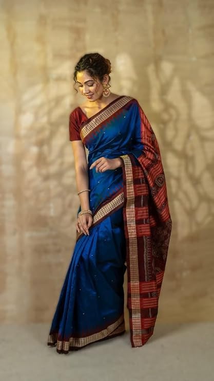 Image of Handmade Pure Bomkai Silk Saree Khandua Natural Silk Ikkat Saree For Women /Ethnic Wear /Traditonal Saree /Handloom Saree With Regular Fit Blouse Piece