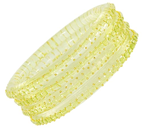 Image of NMII Glass Golden Zircon Stone & Kundan Beads Kada Set For Women & Girls | Fancy Design Kada Bangles | Traditional Look Kangan | Glass Bangles For Women Wedding, Party, Function, Daily use