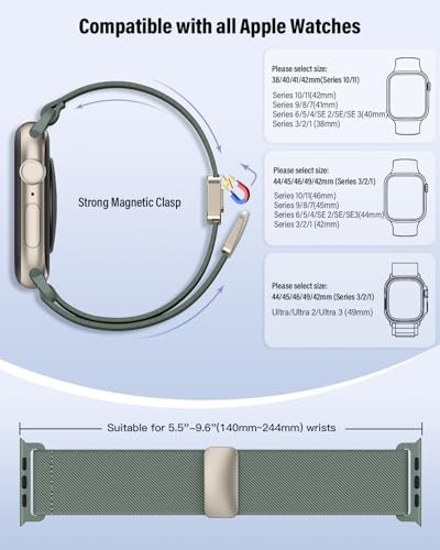 Image of Stretchy Band Compatible with Apple Watch Bands 40mm 38mm 41mm 42mm 44mm 45mm 46mm 49mm Women Men,Strong Magnetic Clasp Elastic Sport Strap for iWatch Series 11 10 9 8 7 6 5 4 3 2 1 Ultra SE /Green