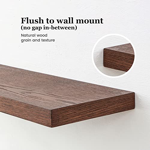 Oak Floating Shelves, 8 Inch Deep Wooden Shelves For Wall Set Of 2, Farmhouse Rustic Floating Shelf Wall Mounted 24 Inch Long Wall Shelves For Kitchen Bathroom Living Room Bedroom, Walnut Color #TOP4