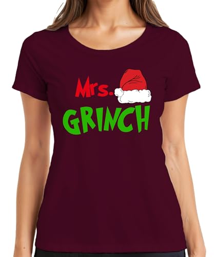 Mrs Grinch Family Matrimonio Mujer Pareja Pareja Ropa de Pareja - Navidad Camiseta Mujer, granate, XXL