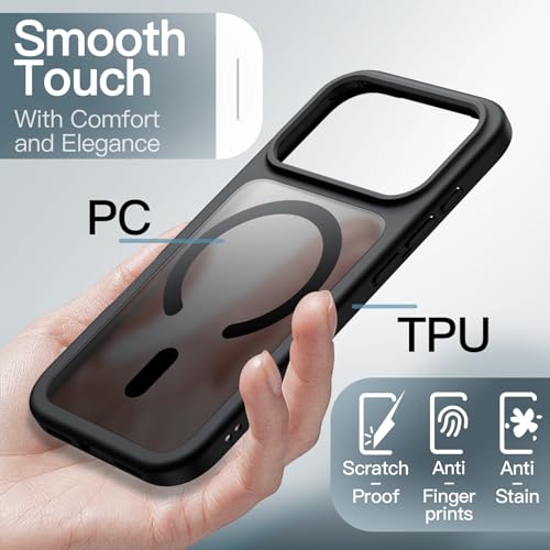 Image of JETech Magnetic Case for iPhone 17 Pro 6.3-Inch Compatible with MagSafe, Translucent Matte Back Slim Minimalist Shockproof Phone Cover (Black)