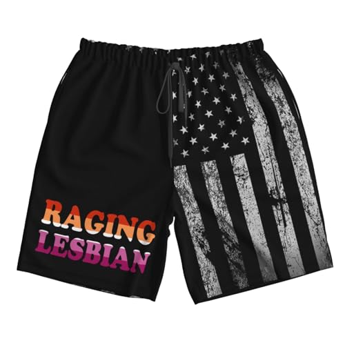 Raging Lesbian-Swim Shorts with Liner, Quick Dry Beach Shorts Funny Men'S Swimwear - XL Black
