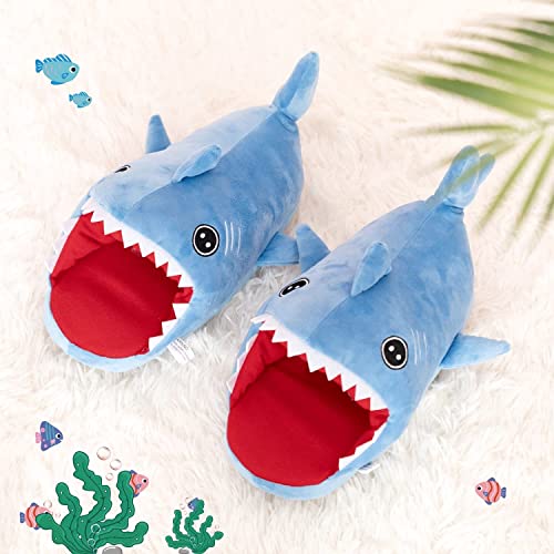 BelugaDesign Shark Slippers | Cute Cutecore Kawaii Anime Animal Indoor House Plush Poofy Winter Christmas Shoes | Blue Red Women Medium4
