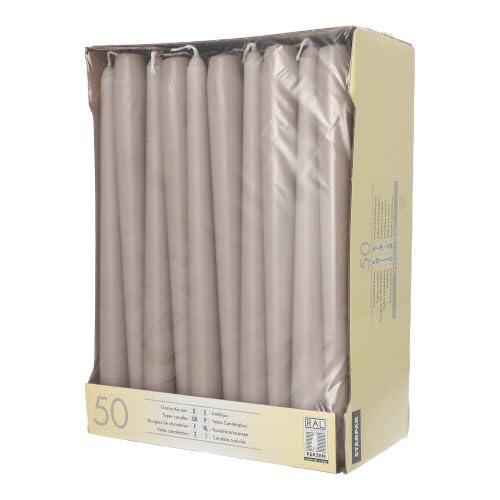 Papstar Leuchterkerzen Ø 2,2 cm, 25 cm greige 37254 Spitzkerzen Halterkerzen grau beige, 100 Stück
