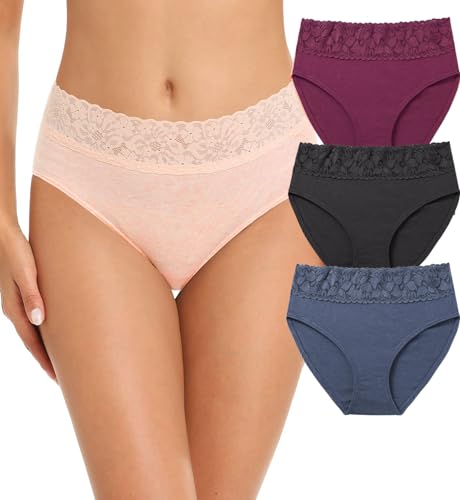 Image of NICSY Womens Underwear Cotton Bikini Panties Lace Soft Hipster Panty Ladies Stretch Full Girls Briefs (Multicolor)