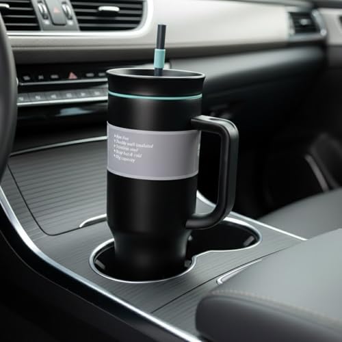 Image of HomeCloud 1200ml Insulated Coffee Tumbler with Lid - Double Wall Travel Mug for Hot & Cold Drinks, Leak-Proof, Durable, Portable, Stylish Stainless Steel Design (Black B)