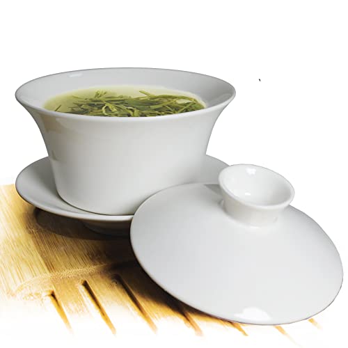Image of Liang baobao Traditional Gaiwan Tea Set with Lid and Saucer Classic White Tea Cup Porcelain Teacups 10oz