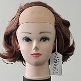 ANOGOL Hair Cap+Brown Bald Cosplay Wig for Men Short Wavy Auburn Half Bald Cap Synthetic Wig for Balding Male