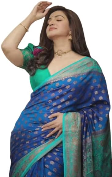 FlosiveWomen's Present Latest Blue Kanjivaram Silk Saree With Blouse