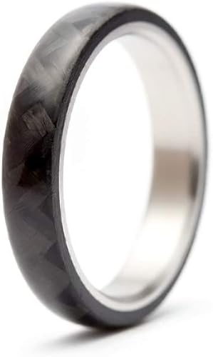 Women's titanium and carbon fiber ring. Unique black glossy wedding band. Water resistant, very durable and hypoallergenic. (00311_4N)