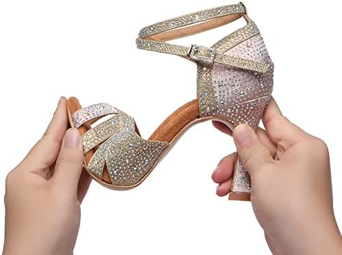 AOQUNFS Women's Latin Dance Shoes Rhinestones Salsa Ballroom Practice Performance Dance Shoes,L549,Gold-9,US 5.5 | Image 7