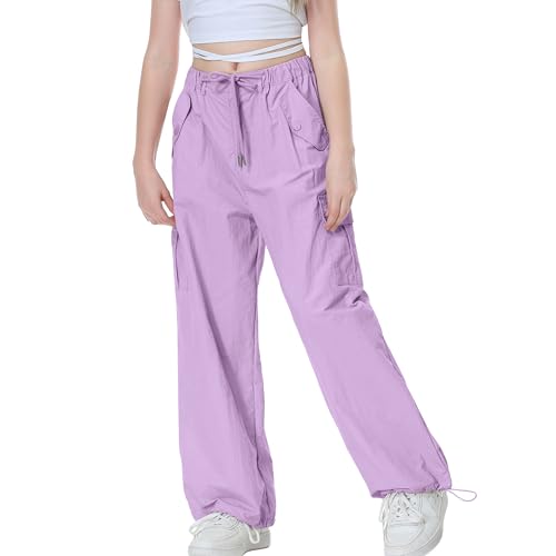 Image of Rolanko Parachute Pants for Girls Y2K Cargo Trousers with Pockets Harajuku Jogger Pants Kids 4-14 Years