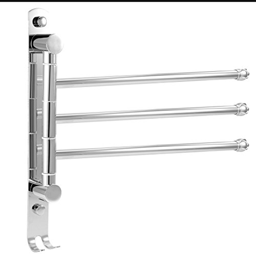 Aexit Stal nierdzewna 304 3 Bar Ramię składane Wieszak obrotowy Wieszak na ręczniki Chrom Roślin w Haczyk(Porte-serviettes chromé en acier inoxydable 304 à 3 bras articulés et bras articulés avec croc