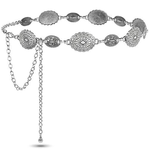 SUOSDEY Western Cowgirl Concho Chain Belt for Women Cowboy Metal Waist Belt for Country Concert Outfit Dresses Jeans