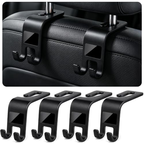 ZSDY Car Seat Headrest Hooks Heavy Duty Vehicle Back Seat Storage Organizer Hanger for Purse Grocery Bags Coat Universal Car Interior Accessories 4 Pack, Black