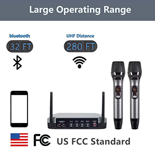 Komison Uhf Handheld Wireless Microphone System Cordless Metal Dual Mic With Bluetooth Receiver Box + Volume Control Echo For Karaoke Singing Speech Meeting Church Wedding Home Ktv Set, 280Ft … #TOP2