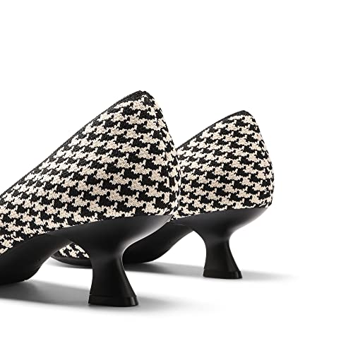 Burudani Women's Sbdpu2308W Kitten Heels Pointed Toe Work Pumps Comfortable Knitted Closed Toe Dress Wedding Shoes,Chidori Grid,Size 8.5 #TOP2