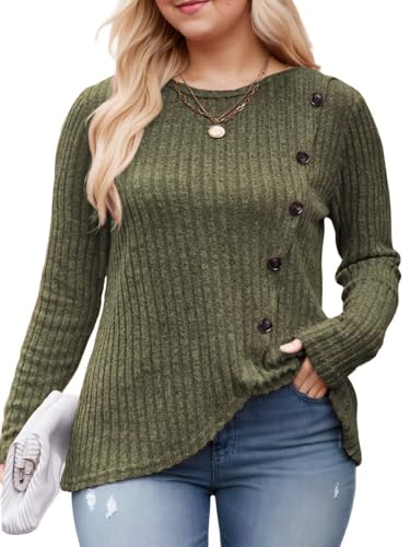 Image of DOLNINE Womens-Plus-Size-Tops Casual Long Sleeve Shirts Trendy Button Side Split Fall Cute Tunic Sweatshirts XL-5XL