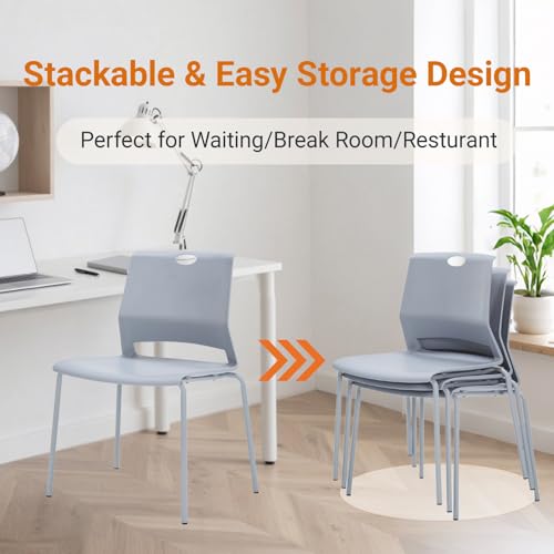Image of Sidanli Waiting Room Chairs Set of 4, Grey Stack Chairs with Back, Stacking Chairs with Metal Legs