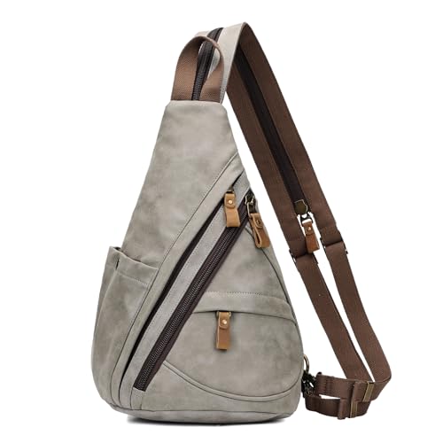 KL928 Casual PU Vintage Rucksäcke Echtleder Retro Segeltuch Rucksack Daypack Crossbody Shoulder Schulterrucksack für Herren und Damen Blei