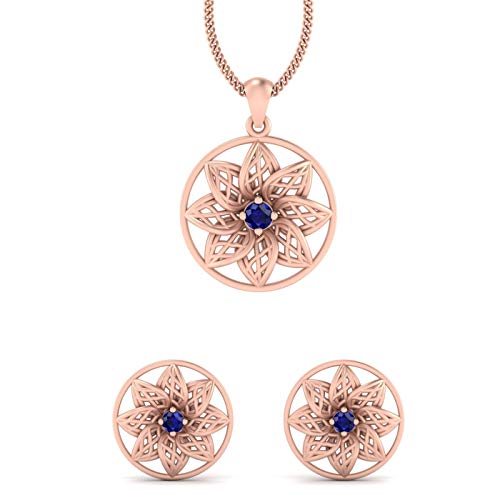 Pendientes y colgante de zafiro azul en plata 925 y oro rosa