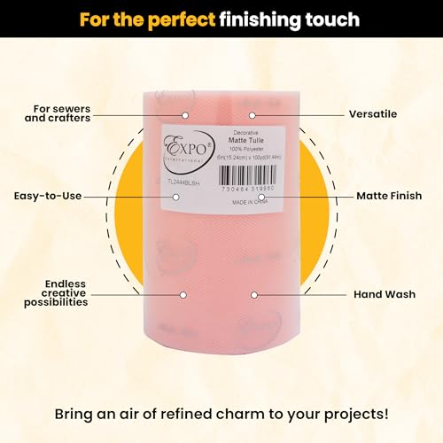 Image of Expo International Decorative Matte Tulle, Roll /Spool of 6 inch X 100 Yards, Lightweight Polyester Tulle Fabric for Tutus, Costumes, and Party Decorations, Washable, Easy-to-Use, Blush Pink