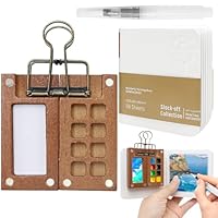 Mini Aquarell Set, Taschen-Aquarellset inklusive Skizzenbuch und Holzpalette mit 8 Fächern, Aquarellpapier-Tagebuch, Stifte und Klemmen für Schüler, Maler und Künstler