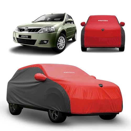 Image of PROTEGO Prime Series India's 1st Anti-Tear Car Cover for Mahindra Verito | Heavy-Duty, Custom Fit, All Weather Protection | 100% Waterproof, Windproof & Hail Resistant | 2-Year Warranty | Red + Black