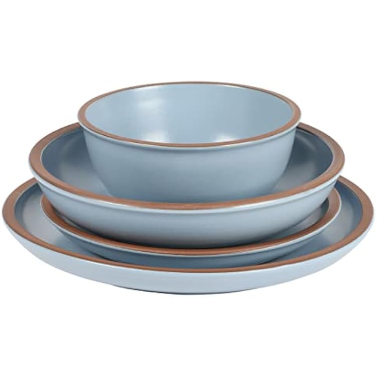 Gibson Elite Lagos 16 Piece Double Bowl Dinnerware Set, Light Blue, Service for 4 (16pcs)