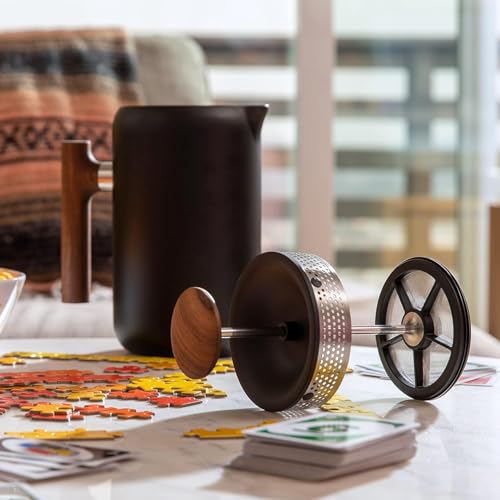 Fellow Clara French Press Coffee Maker - Portable Stainless Steel Coffee Press, Insulated Manual Brewer, Matte Black with Walnut, 24 oz Carafe - Image 7