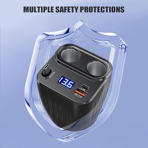 Cargador rápido de coche de 2 puertos y cable retráctil 60W 5