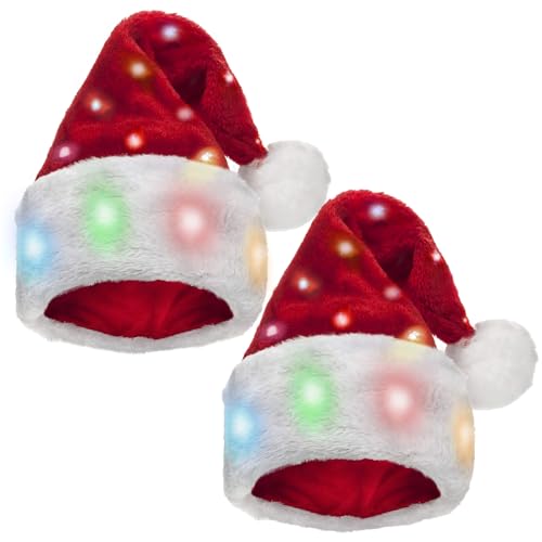 Hifot LED Weihnachtsmütze Erwachsene,Nikolausmütze Plüsche Weihnachtsmann Mütze mit Licht Rote Santa Mütze für Weihnachtsfeier - Batterie Nicht Inbegriffen