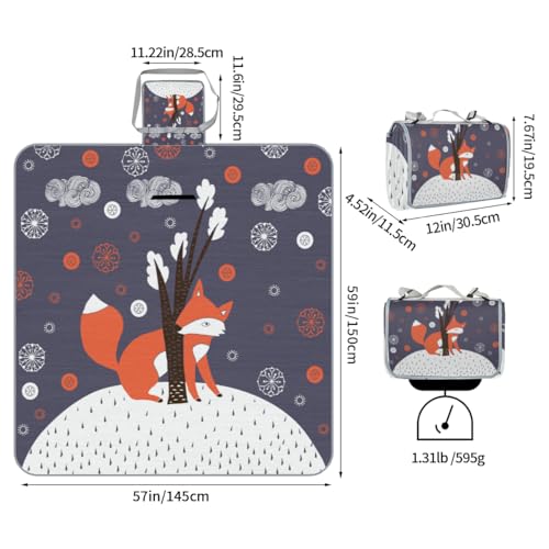 Shimoshe Picnic Blankets 57”x 59”, Christmas Fox Waterproof Sandproof Picnic Mat Lightweight Foldable Beach Blanket for Camping Park Grass Beach Outdoor Blanket