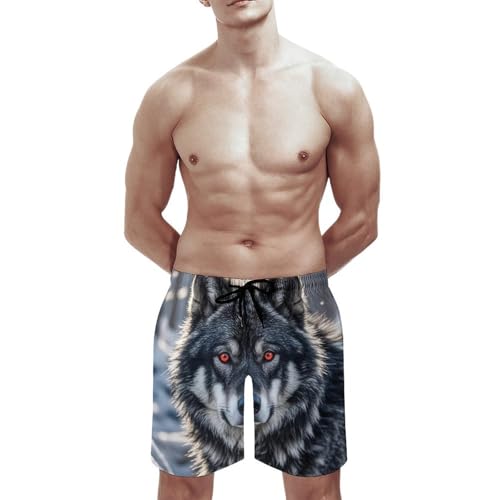 Mens Shorts Big Black Wolf with Red Eyes Men Swim Trunks Quick-Dry Beach Shorts with Drawstring Pocket Bathing Suit3