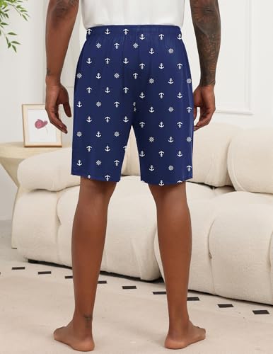Image of Ekouaer Men's Pajama Shorts Soft Sleepwear Bottoms Elastic Waistband Loungewear Breathable Men Shorts with Pockets