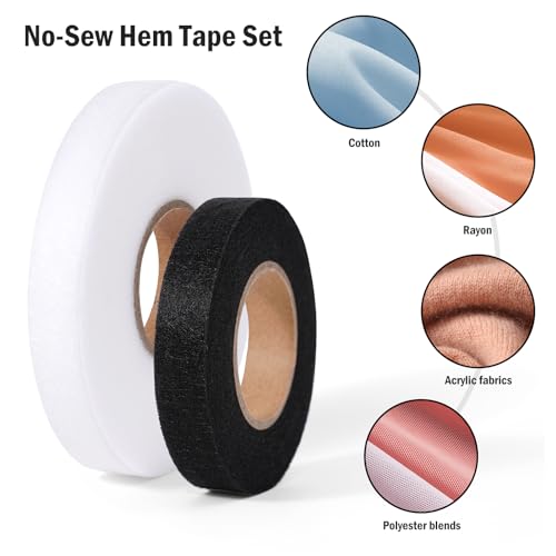 iron on hemming tape - 2 rolls 15 cm x 70 yards each amp 4 rolls 15 cm x 27 yards each - adhesive for fabric tape no sew hemming tape for clothes pants dresses curtains white amp black