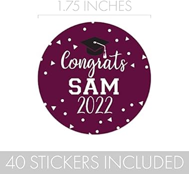 Personalized Graduation Favor Stickers - 1.75 in - 40 Labels (Maroon)