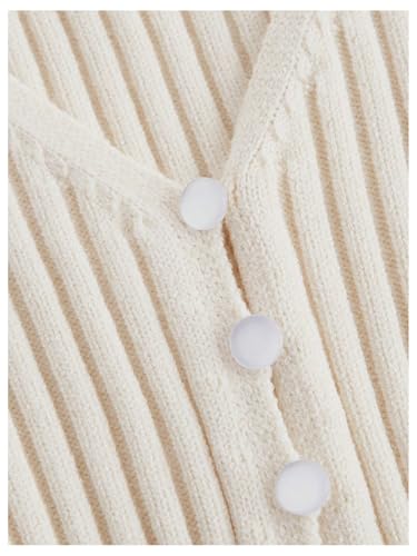 MakeMeChic Women's Rib Knitted Button Down Cardigan Bell Sleeve V Neck Sweater Top4