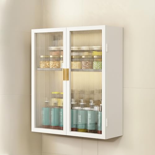 Image of MIORAH Kitchen Storage Cabinet | Modular Wall Mounted Kitchen Cabinet Organiser |2 Layer, Space Saving Carbon Steel Shelf, White, 50 cm, Pack of 1