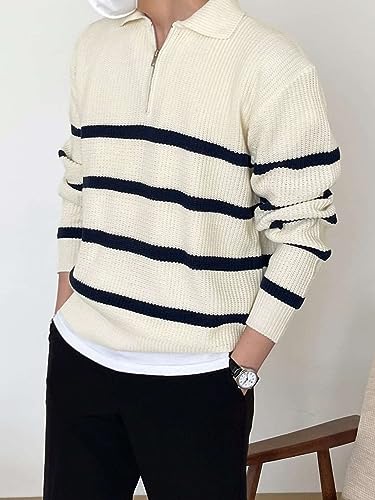 Men's Pullover Sweater Striped Colorblock Long Sleeve Zipper Sweaters3