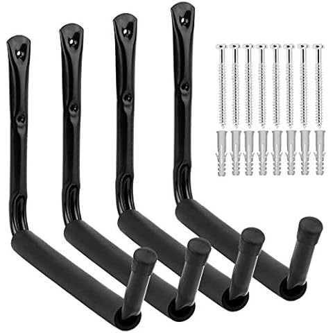 Yisunnan Heavy Duty Giant Garage Storage Hook Wall Mounted Utility Hanging Rack for Surfboard,Ladder,Kayak, 4 Pcs 13.2" Garage Storage Hook with EVA Protector Cover
