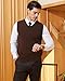 Kallspin Men's Pure Cotton Sweater Vest V Neck Regular Fit Knit Sleeveless Pullover Sweater(Brown, 3XL)