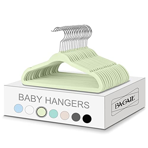 Image of BAGAIL Kids Velvet Hangers 11 Inches Children's Clothes Hangers Non-Slip Baby Hangers for Infant/Toddler (Lime Cream,50pack)