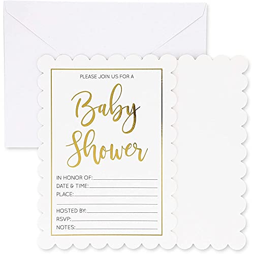 Juvale 36-Pack Gold Foil Unisex Baby Shower Invitations with Envelopes 5 x 7 Inches
