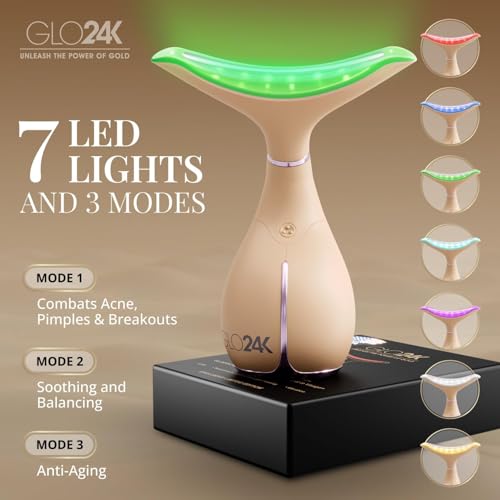 Image of GLO24K 7 Color Beauty Device - Triple LED Action & Vibration Technology Facial and Neck Massager