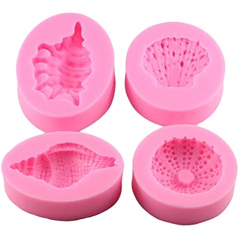 VONUOBEY 4 Pcs Silicone Seashell Shell Cupcake Candy Fondant Sugarcraft Mold Cake Decorating Tools Set Cover