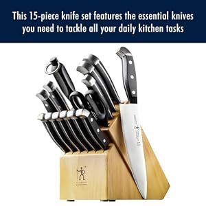 HENCKELS Premium Quality 15 Piece Knife Set with Block Razor Sharp German Engineered Knife Informed by over 100 Years of Masterful Knife Making Lightweight and Strong Dishwasher Safe