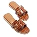 TRULAND H Strap Flat Slide Sandals for Women - Cute Fashion Open Square Toe Summer Dressy Sandals (7.5 US,Brown Croco)